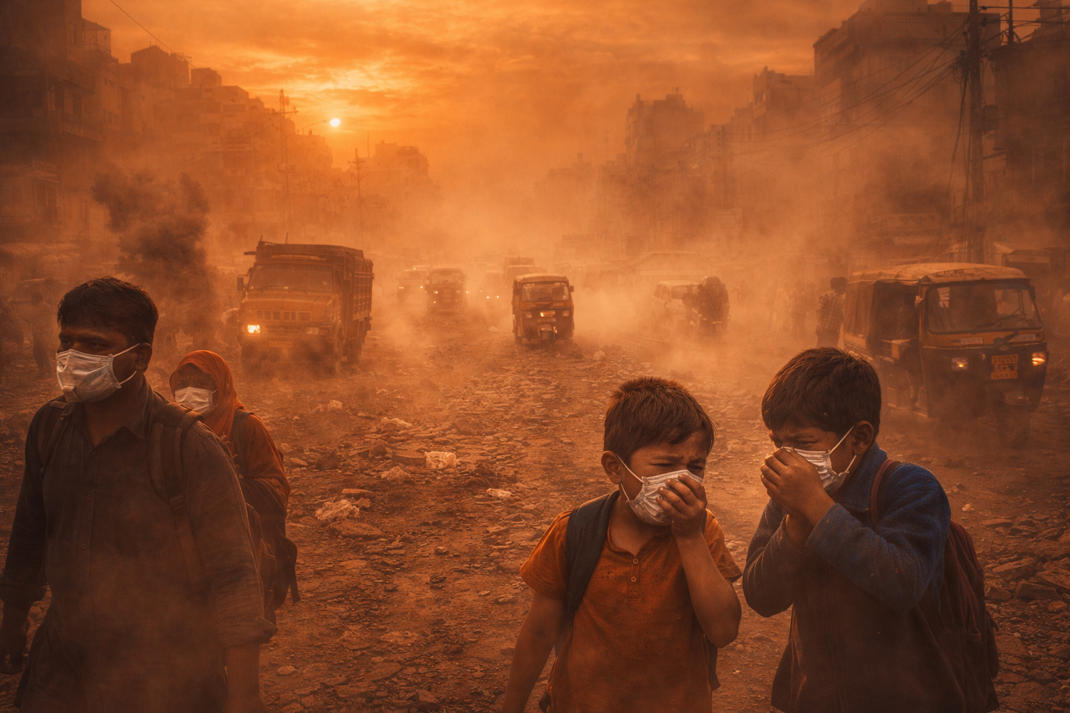 Polluted haze blankets the city